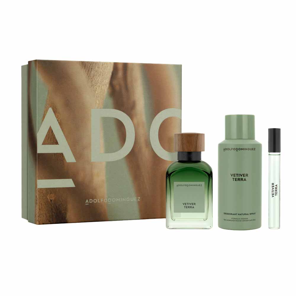 Adolfo Dominguez Vetiver Terra Coffret Perfume Masculino EDP + Desodorante + Travel Size Kit
