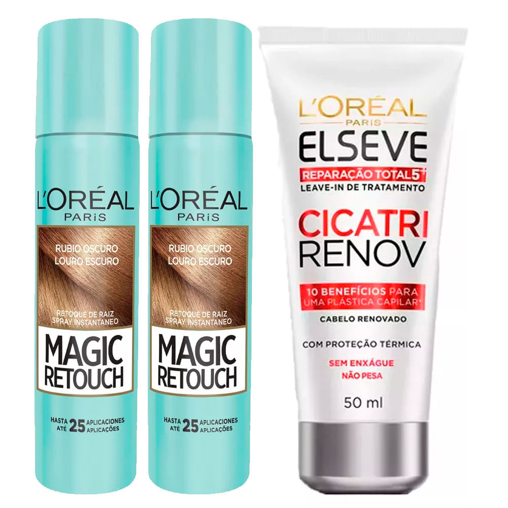 L'oréal Paris Magic Retouch + Ganhe Cicatri Renov Kit  Leavein + 2 Corretivos Capilar Louro Escuro Kit