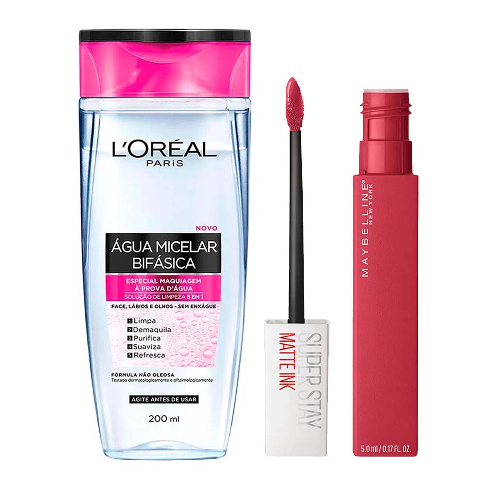 L'oréal Paris + Maybelline Kit  Água Micelar Bifásica + Batom Líquido Longa Duração Ruller Kit