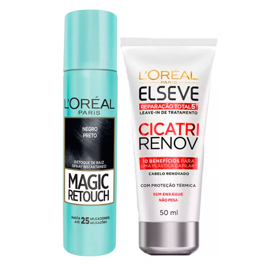L'Oréal Paris Magic Retouch + Cicatri Renov Kit  LeaveIn + Corretivo Capilar Preto Kit
