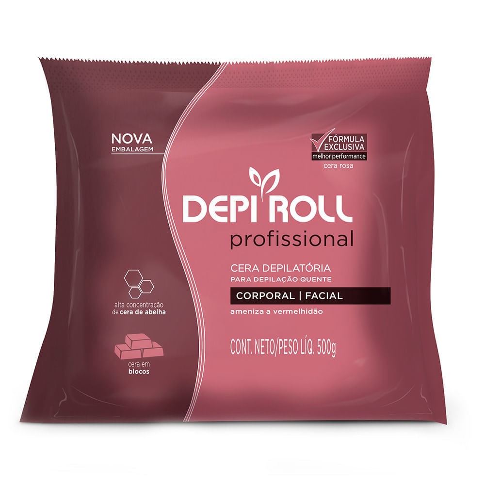 Cera Depilatória em Blocos DepiRoll  Cera Quente em Blocos Rosa 500g