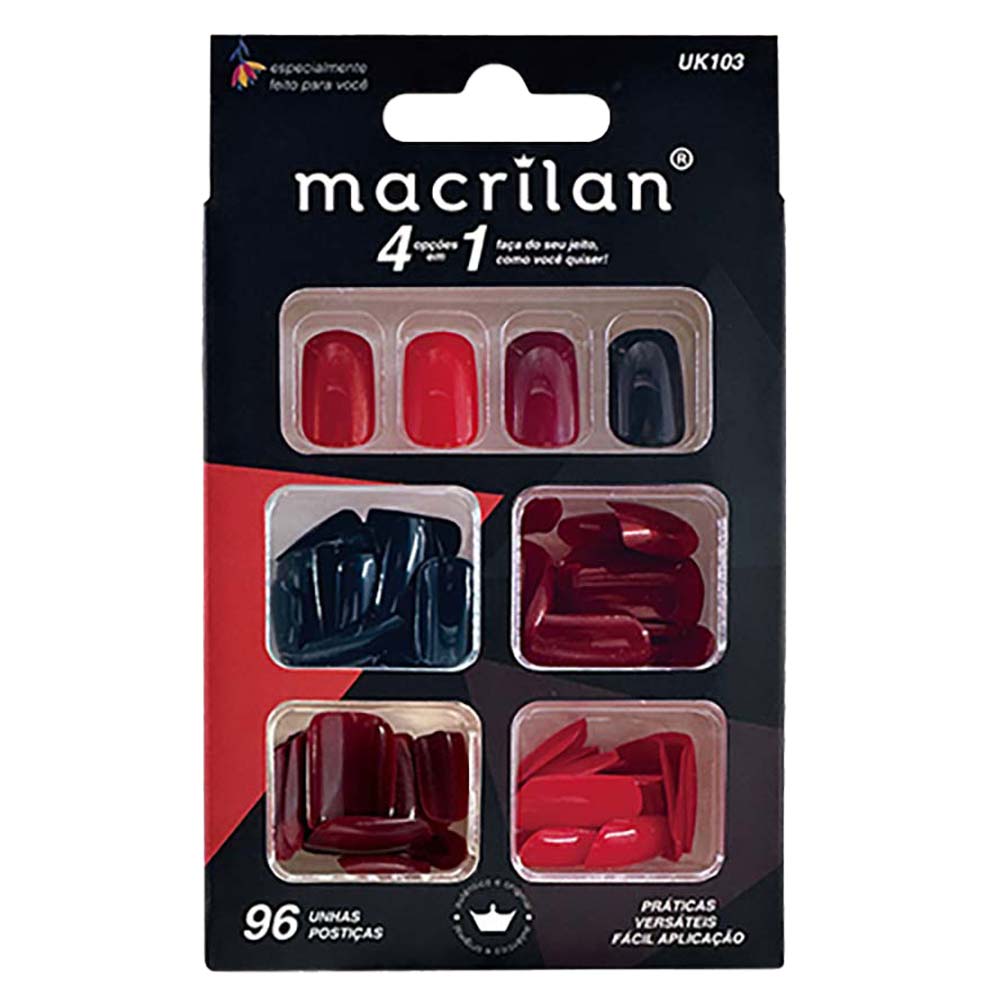 Macrilan Kit de Unhas Postiças Tamanho Médio 96 Peças  UK103 Kit