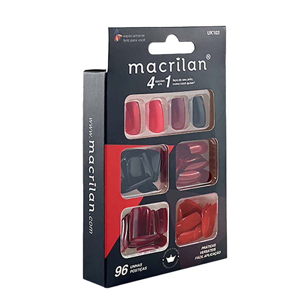 Macrilan Kit de Unhas Postiças Tamanho Médio 96 Peças  UK103 Kit