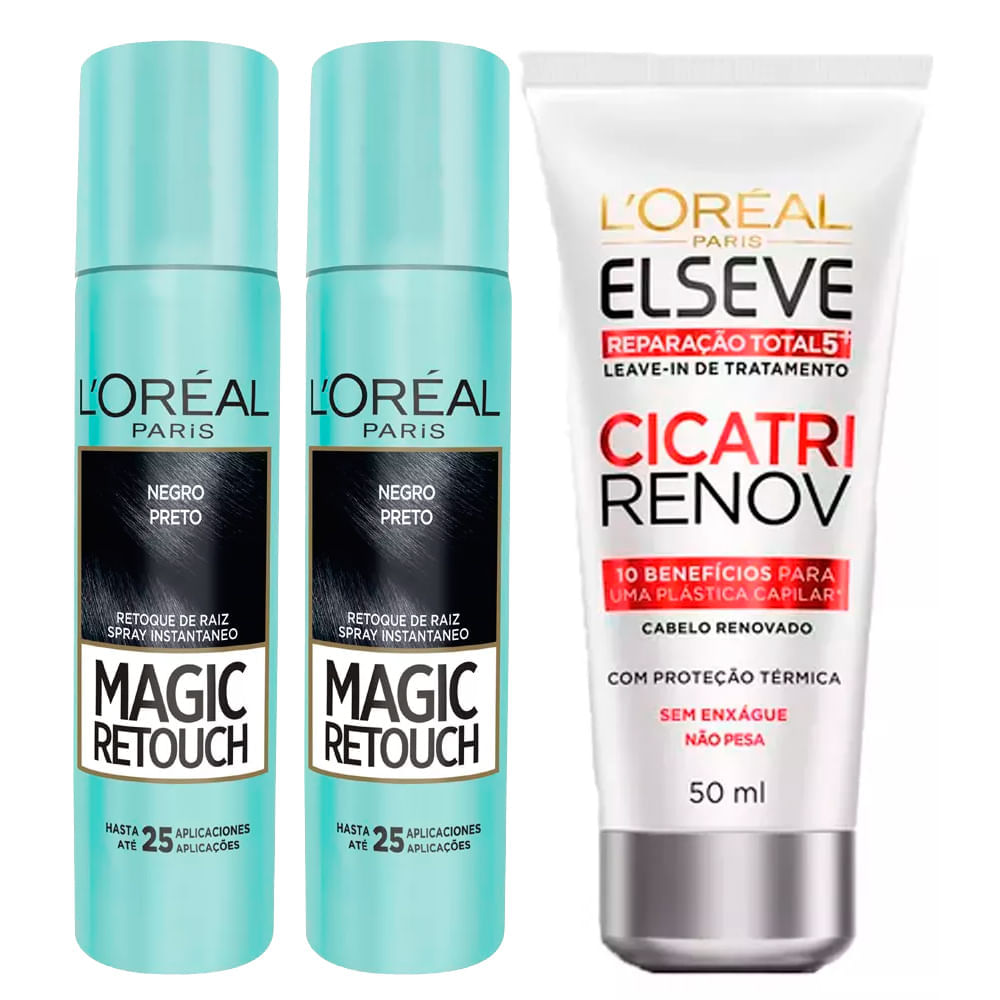 L'Oréal Paris Magic Retouch + Ganhe Cicatri Renov Kit  LeaveIn + 2 Corretivos Capilar Preto Kit