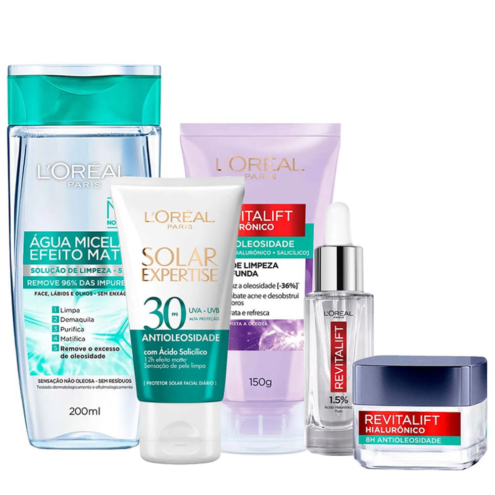 L’oréal Paris Kit – Água Micelar 200ml + Gel De Limpeza 150g + Gel Creme 50ml + Sérum Preenchedor 30ml + Protetor Solar Fps30 40g Kit