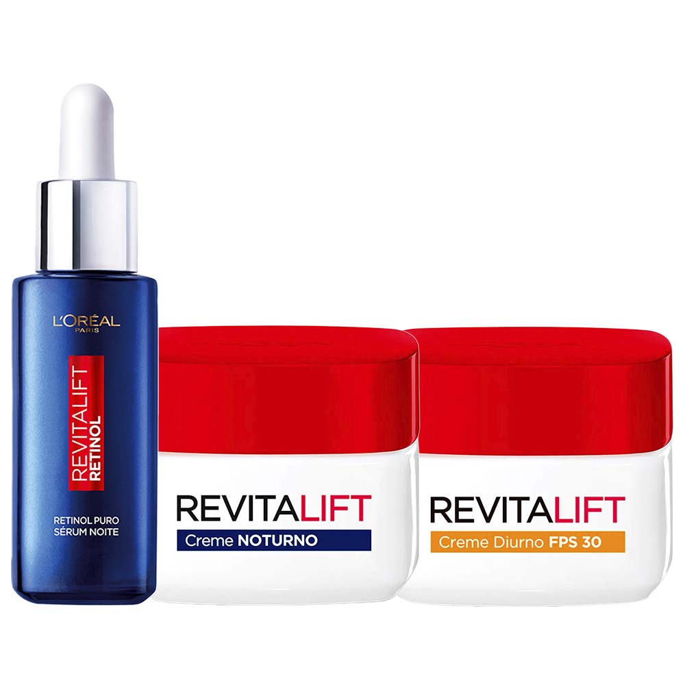 L’oréal Paris Revitalift Kit – Sérum Antirrugas Noturno Retinol 30ml + Creme Antiidade Diurno 49g + Creme Noturno Antiidade Proretinol 49g Kit