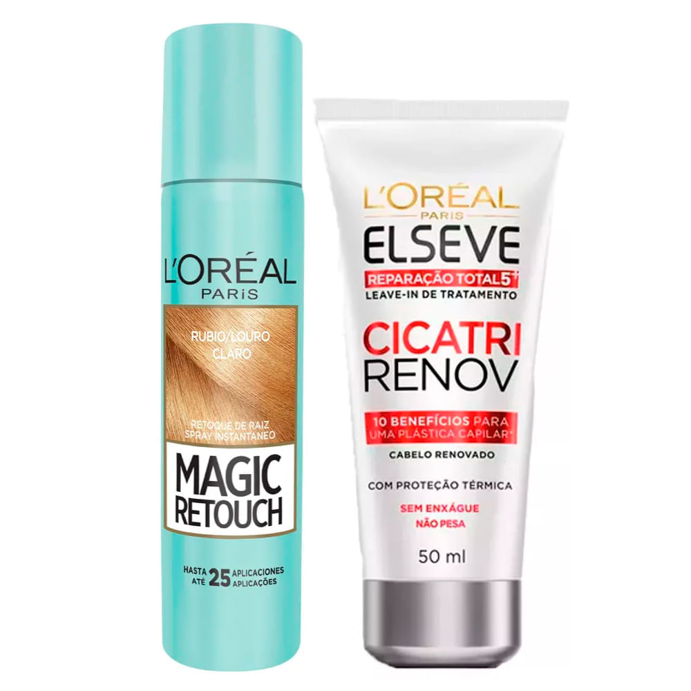 L'oréal Paris Magic Retouch + Cicatri Renov Kit  Leavein + Corretivo Capilar Louro Claro Kit
