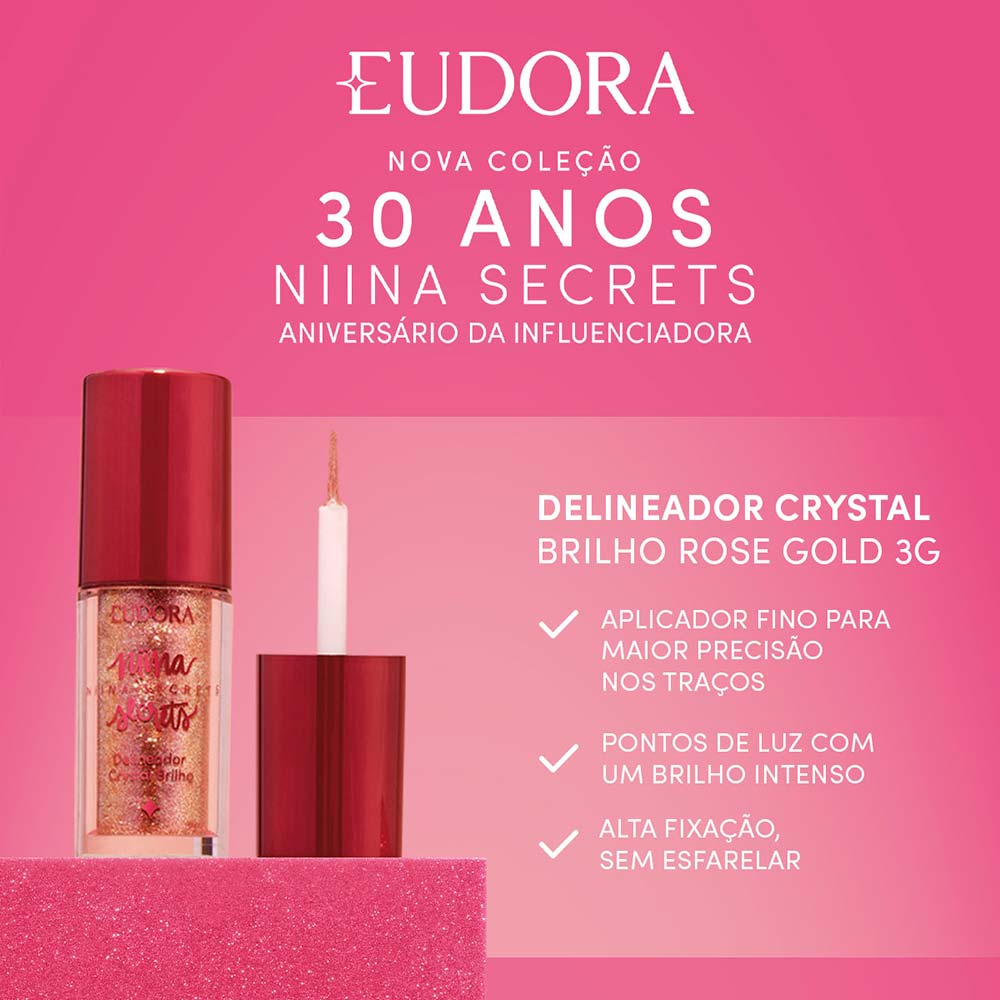 Delineador Niina Secrets by Eudora  Crystal Brilho Rose Gold