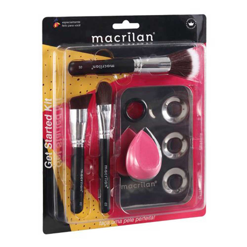 Macrilan Kp101 Get Started Kit – 3 Pincéis De Maquiagem + 1 Esponja + 1 Placa Kit