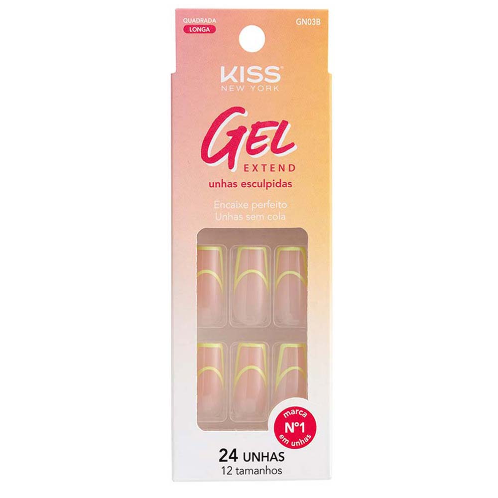 Unhas Postiças Kiss New York  Gel Extend French Neon 1 Un