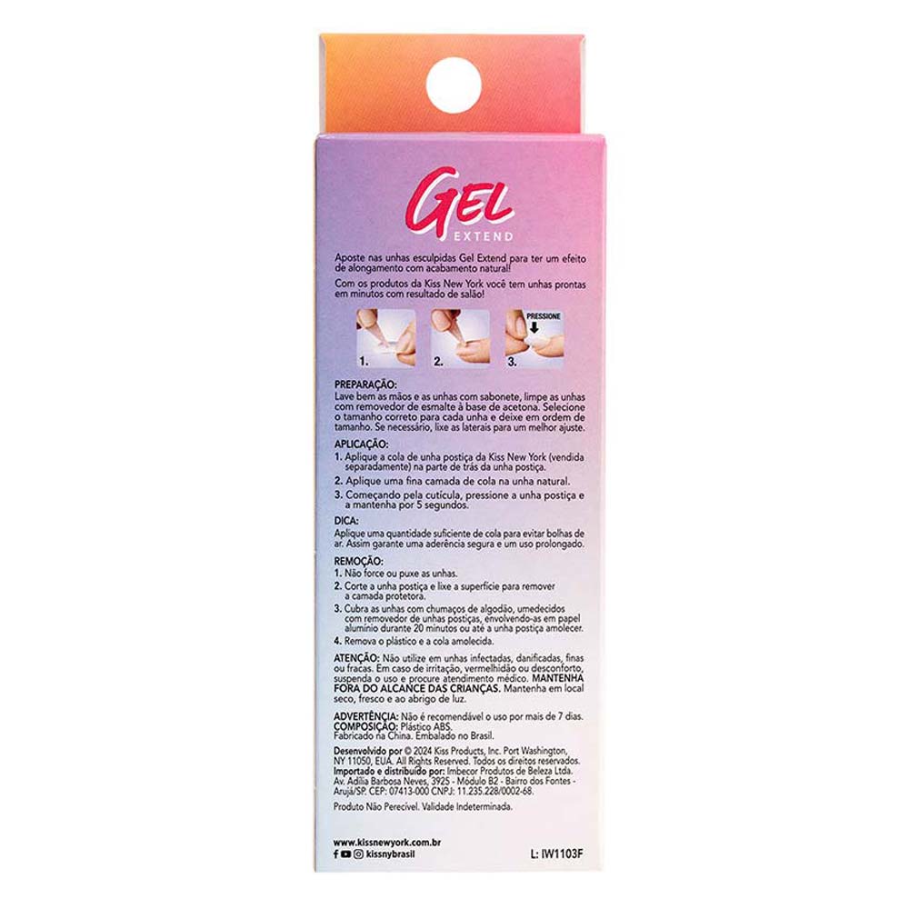 Unhas Postiças Kiss New York  Gel Extend French Neon 1 Un