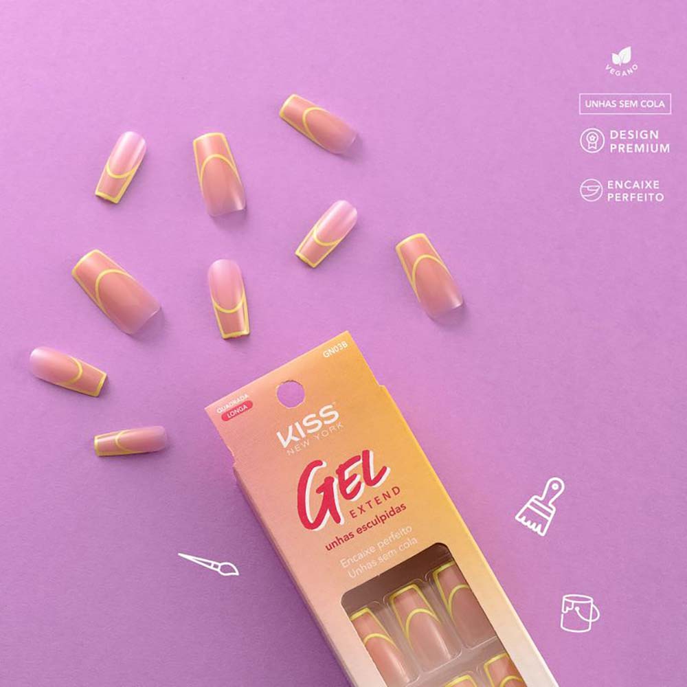 Unhas Postiças Kiss New York  Gel Extend French Neon 1 Un