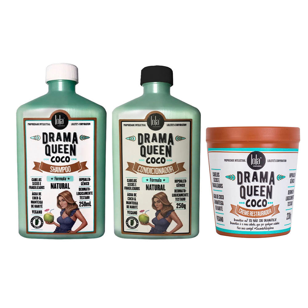 Lola Cosmetics Drama Queen Coco Kit – Shampoo + Condicionador + Máscara Kit