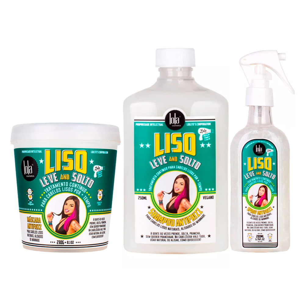 Lola Cosmetics Liso Leve and Solto Kit  Shampoo + Máscara + Spray Kit