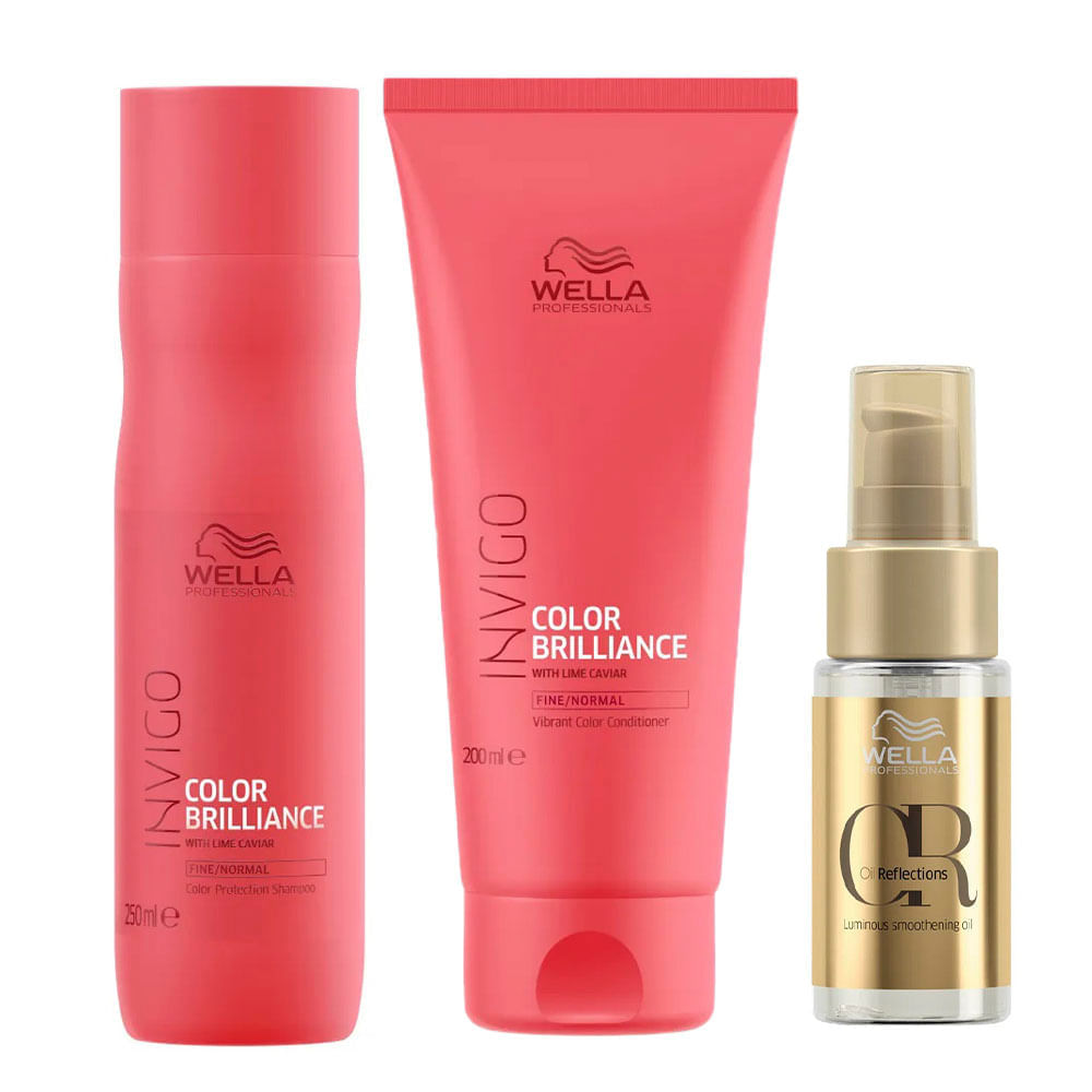 Wella Professionals Invigo Color Brilliance Kit – Shampoo + Condicionador + Óleo Smoothening Kit