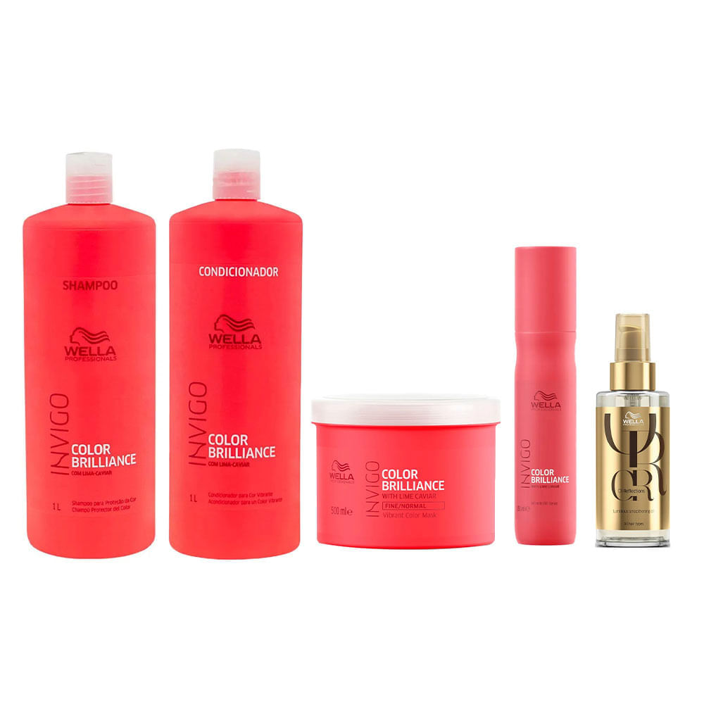Wella Professionals Invigo Color Brilliance Kit – Shampoo + Condicionador + Máscara + Leavein + Óleo Smoothening Kit