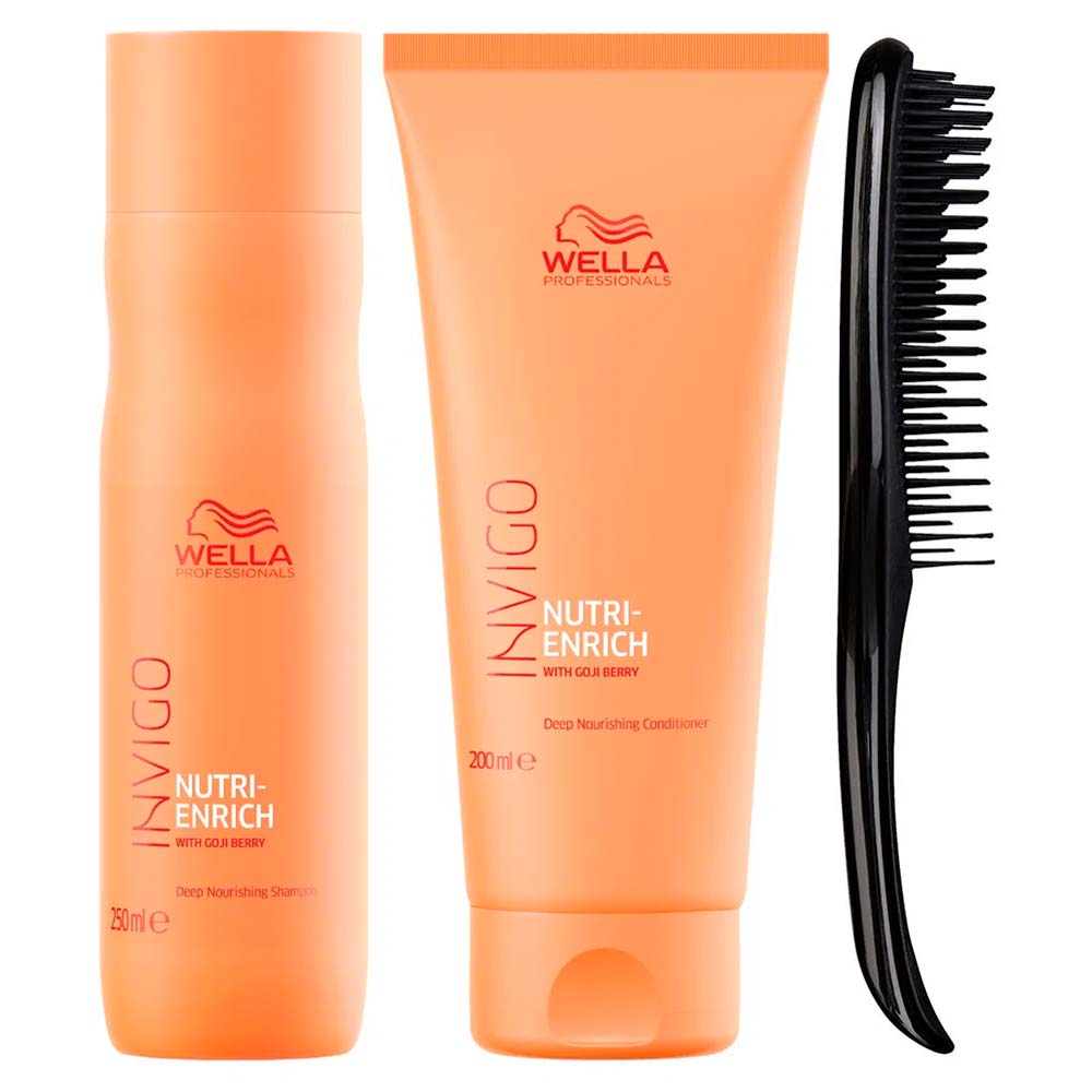 Wella + Tangle Teezer Cabelos Nutridos Kit Shampoo + Condicionador + Escova Kit