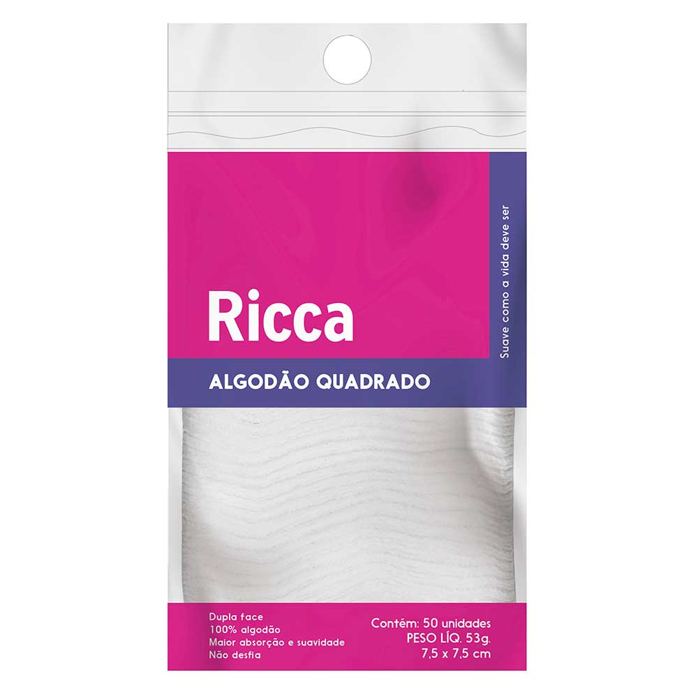 Discos de Alogodão Quadrado Ricca 50Un