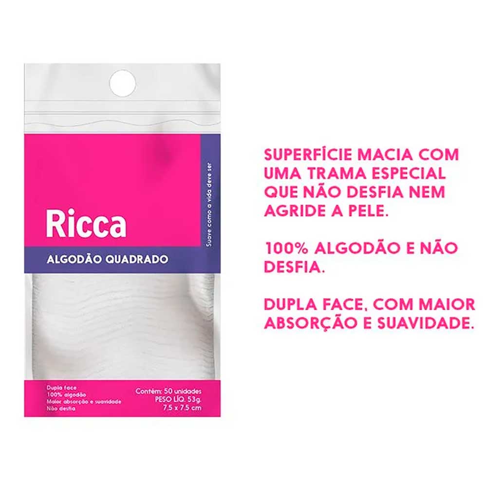 Discos de Alogodão Quadrado Ricca 50Un