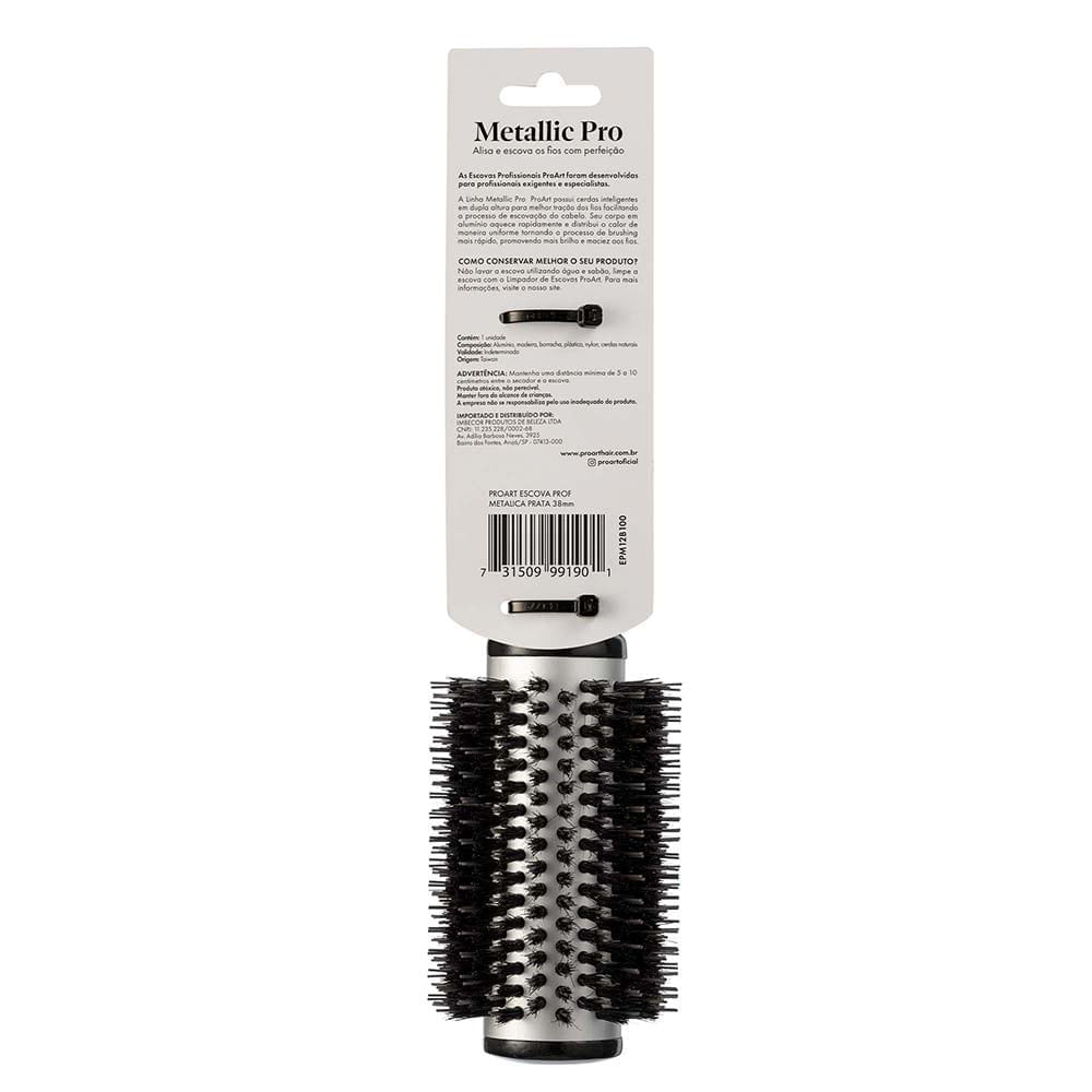 Escova de Cabelo ProArt Profissional Metallic Pro Prata 38mm