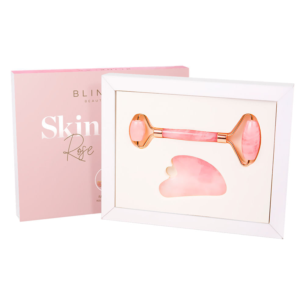 Blink Lab Skin Glow Kit – Roller Massageador + Guashá de Quartzo Rosa Kit