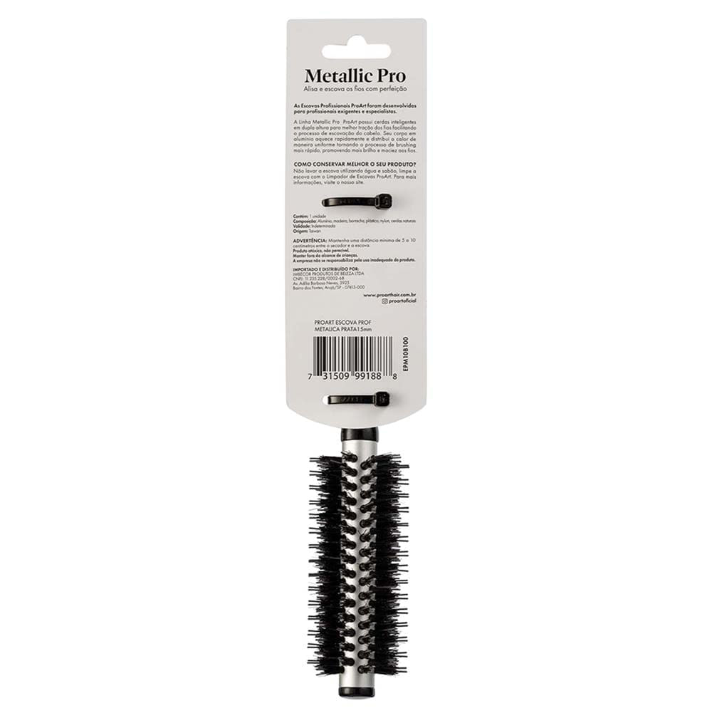 Escova de Cabelo ProArt Profissional Metallic Pro Prata 15mm