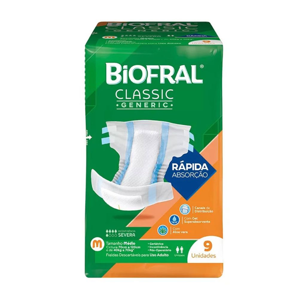 Fralda Adulto Biofral Classic Tamanho M 9 Unidades