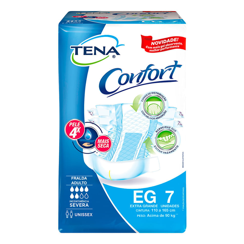 Fralda Adulto Tena Confort Reg Tamanho Eg 7 Unidades