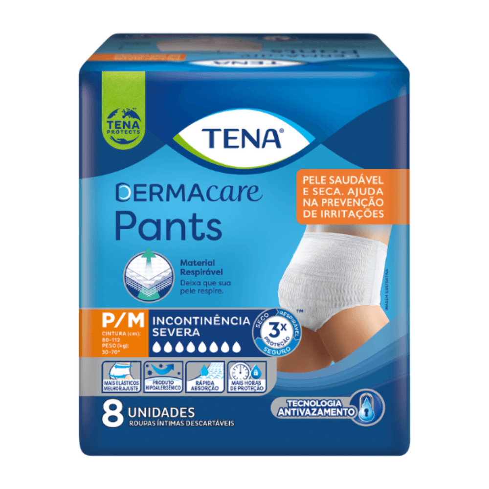 Fralda Adulto Tena Pants Dermacare Regular Tamanho P/M 8 Unidades