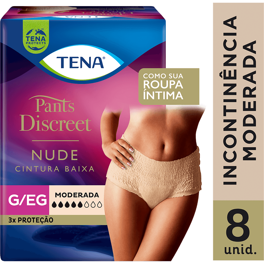 Fralda Adulto Tena Pants Discreet Nude Tamanho G/Eg 8 Unidades