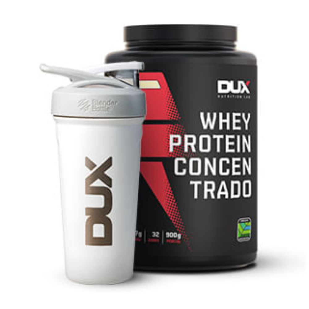 WHEY PROTEIN CONCENTRADO 900g + BLENDER BOTTLE DUX STRADA SS 710 ML Sabor Cookies