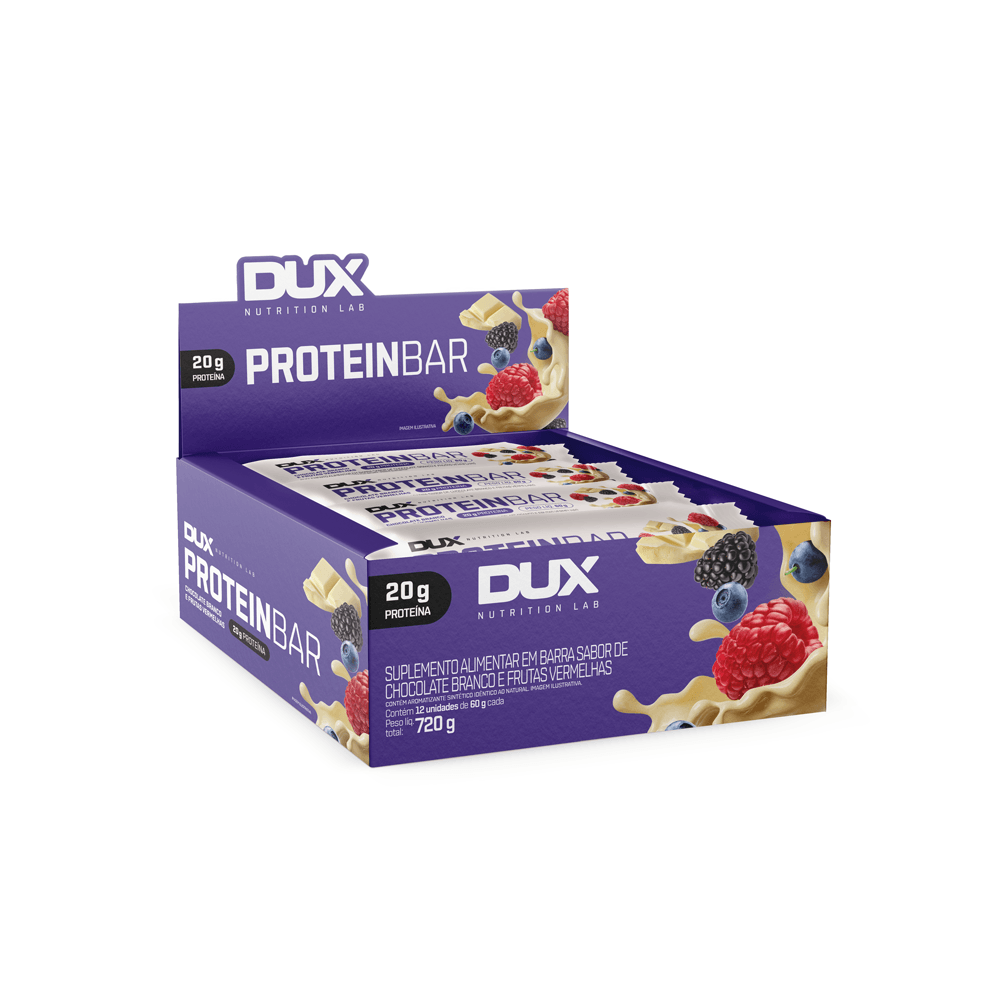PROTEIN BAR - 12 UNIDADES Sabor Chocolate Branco e Frutas Vermelhas