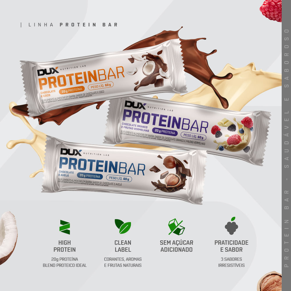 PROTEIN BAR - 12 UNIDADES Sabor Chocolate e Coco
