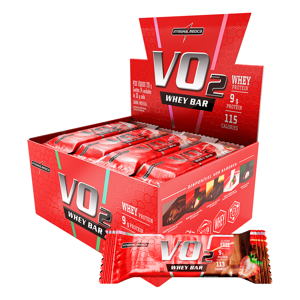 Kit 12 Barra de Proteína VO2 Whey Bar Sabor Morango Integralmedica
