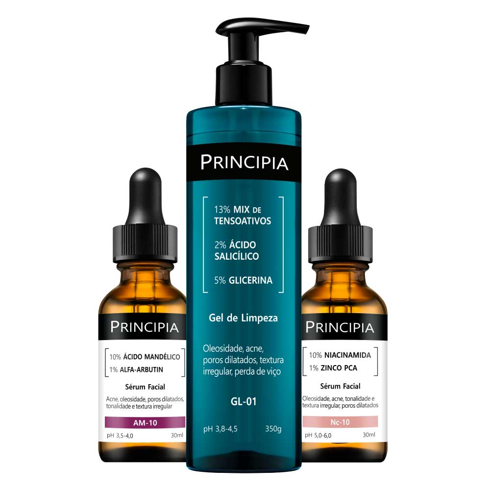 Kit Anti-Acne Principia Gel de Limpeza 350g + Sérum Am-10 30ml + Sérum Nc 10 30ml