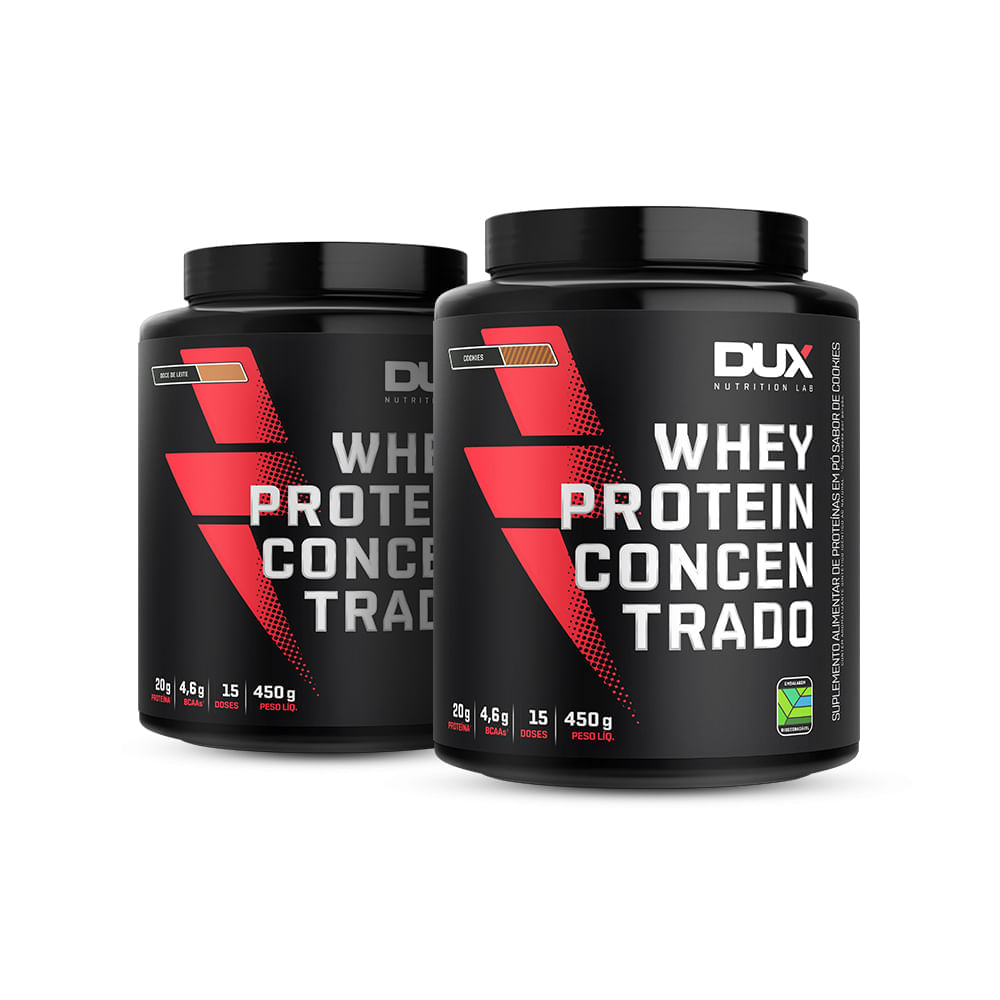 Kit Whey Protein Concentrado Sabor Doce de Leite 450g  + Whey Protein Concentrado Sabor Cookies 450g