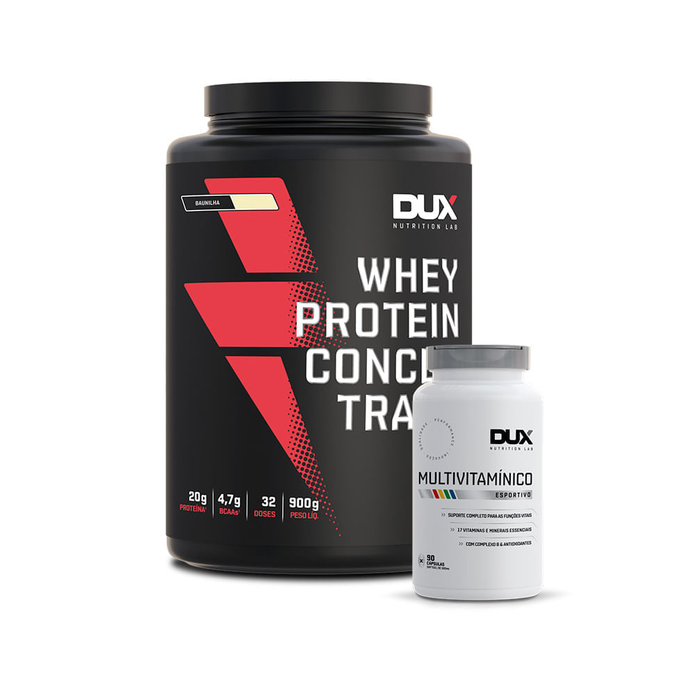 Whey Protein Concentrado 900g + Multivitamínico 90 Caps