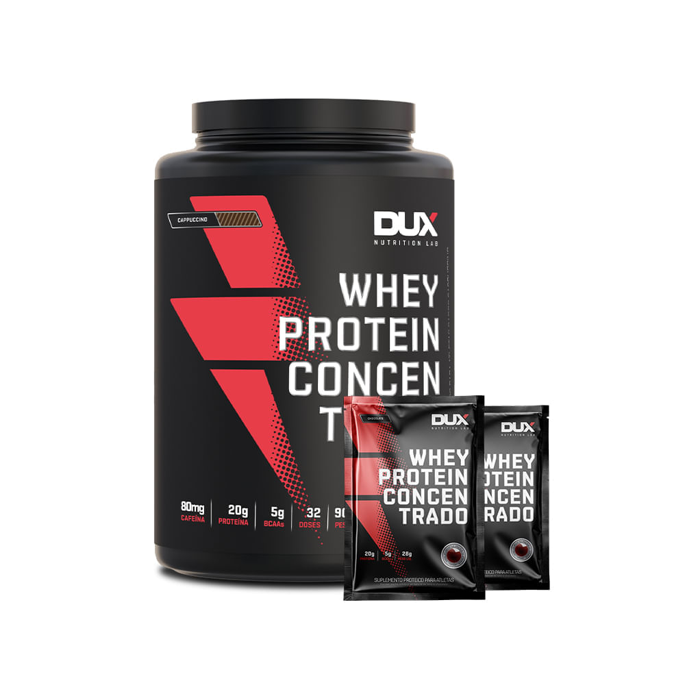 WHEY PROTEIN CONCENTRADO Cappuccino 900g + 2 Sachês (Chocolate e Cookies)