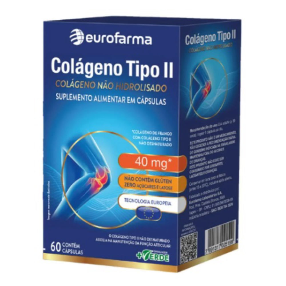 Suplemento Alimentar Colágeno Não Hidrolisado Tipo II Eurofarma 60cps
