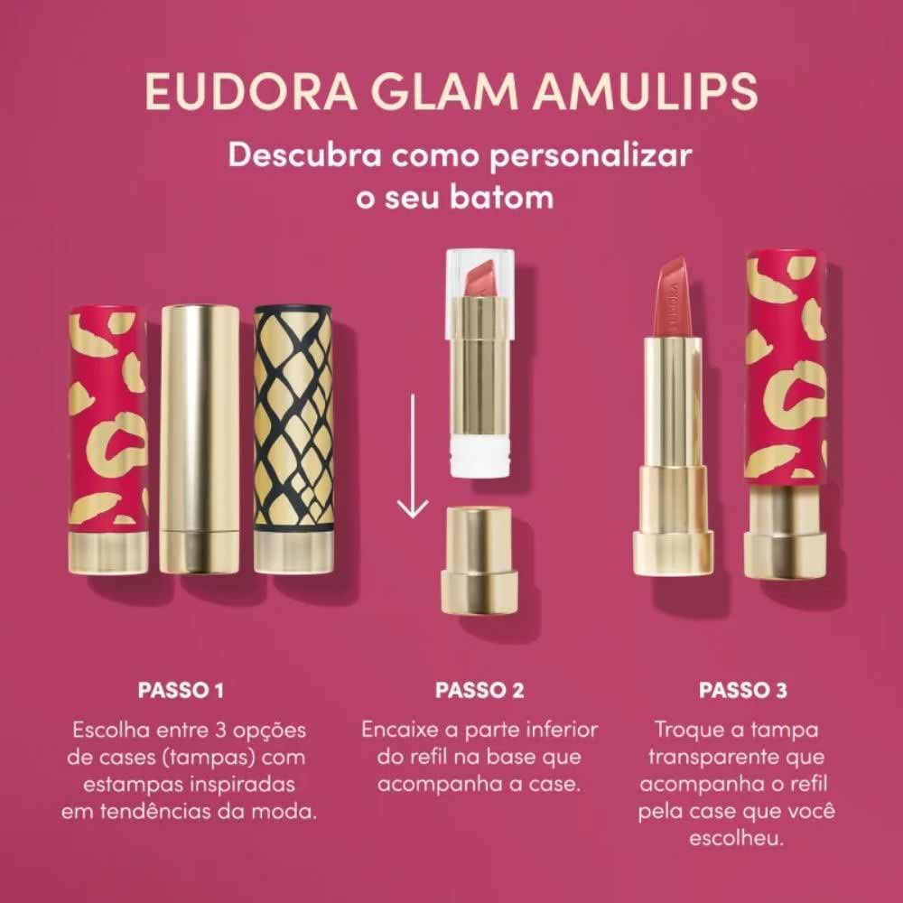 Case para Batom Customizável Eudora Glam Amulips Preto Chique