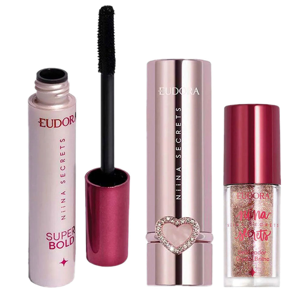 Niina Secrets by Eudora Kit  Máscara de Cílios + Delineador + Batom Cremoso