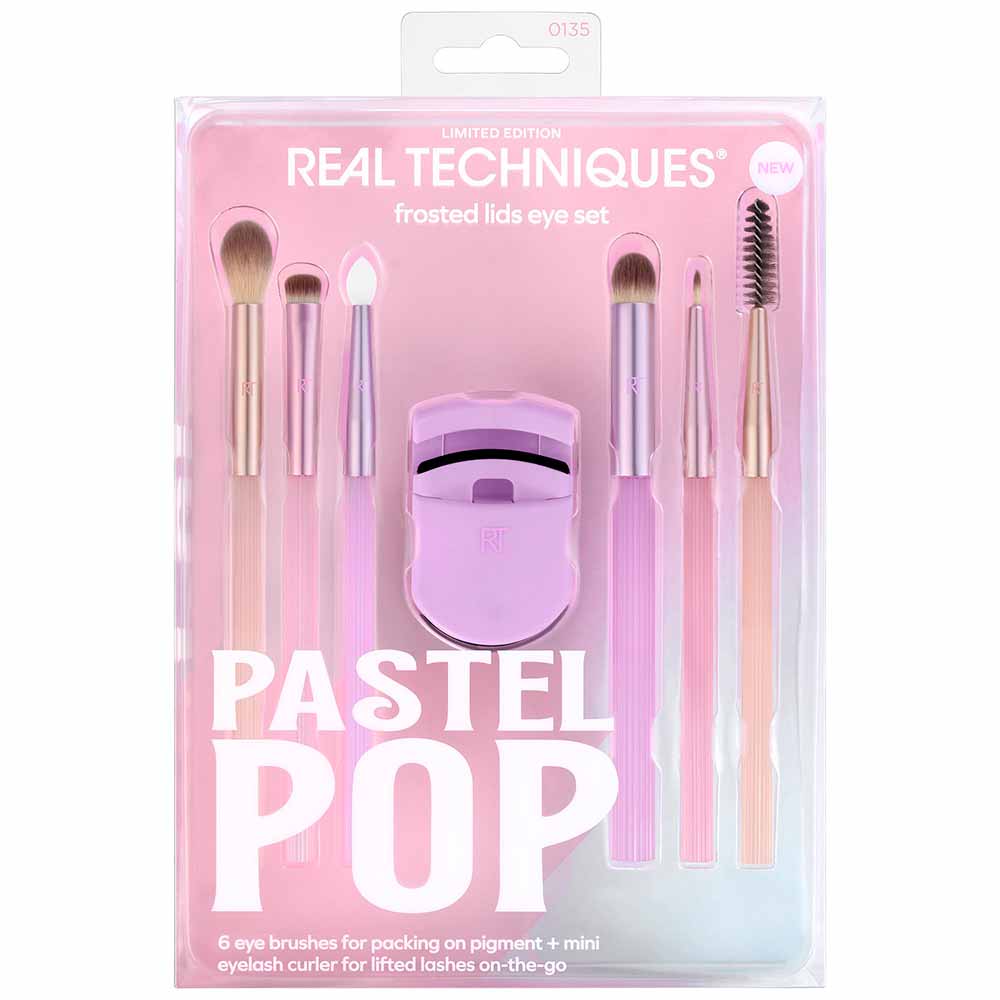 Real Techniques Pastel Pop Frosted Lids Eye Kit  6 Pincéis para Olhos + 1 Mini Curvador de Cílios
