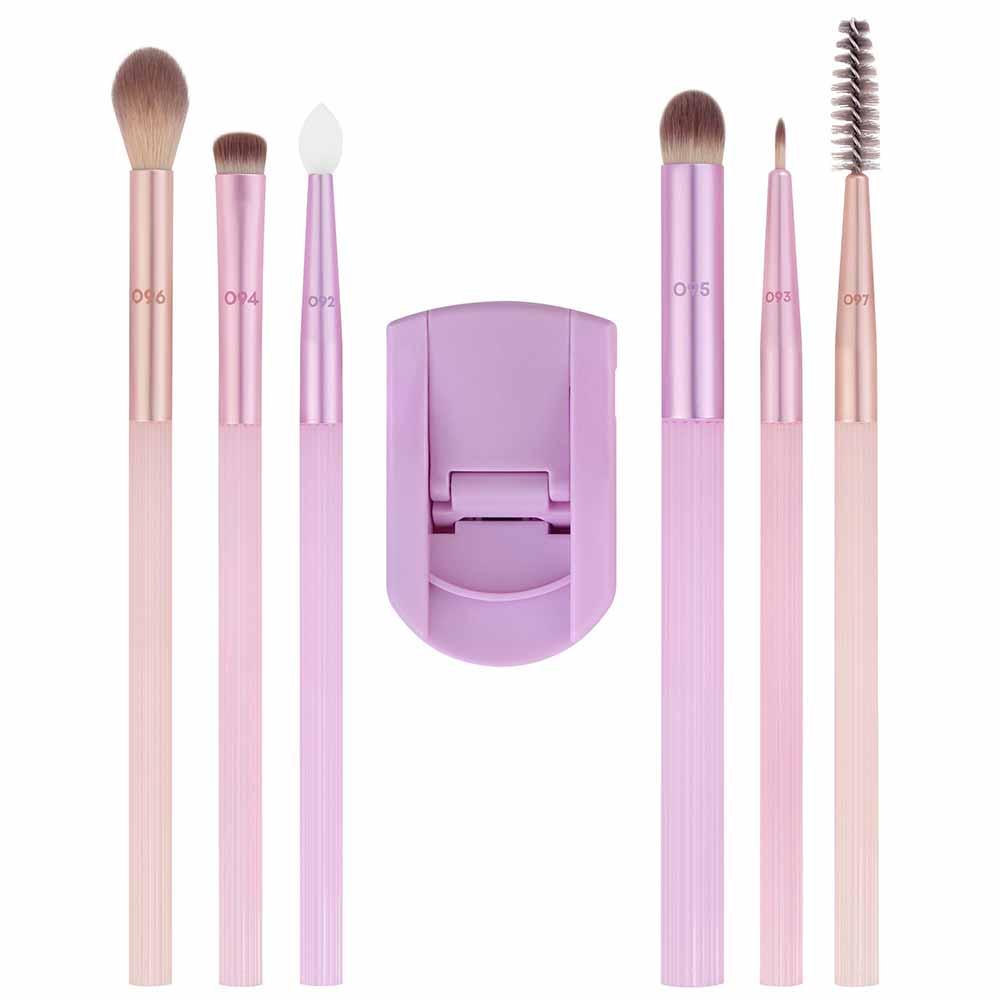 Real Techniques Pastel Pop Frosted Lids Eye Kit  6 Pincéis para Olhos + 1 Mini Curvador de Cílios