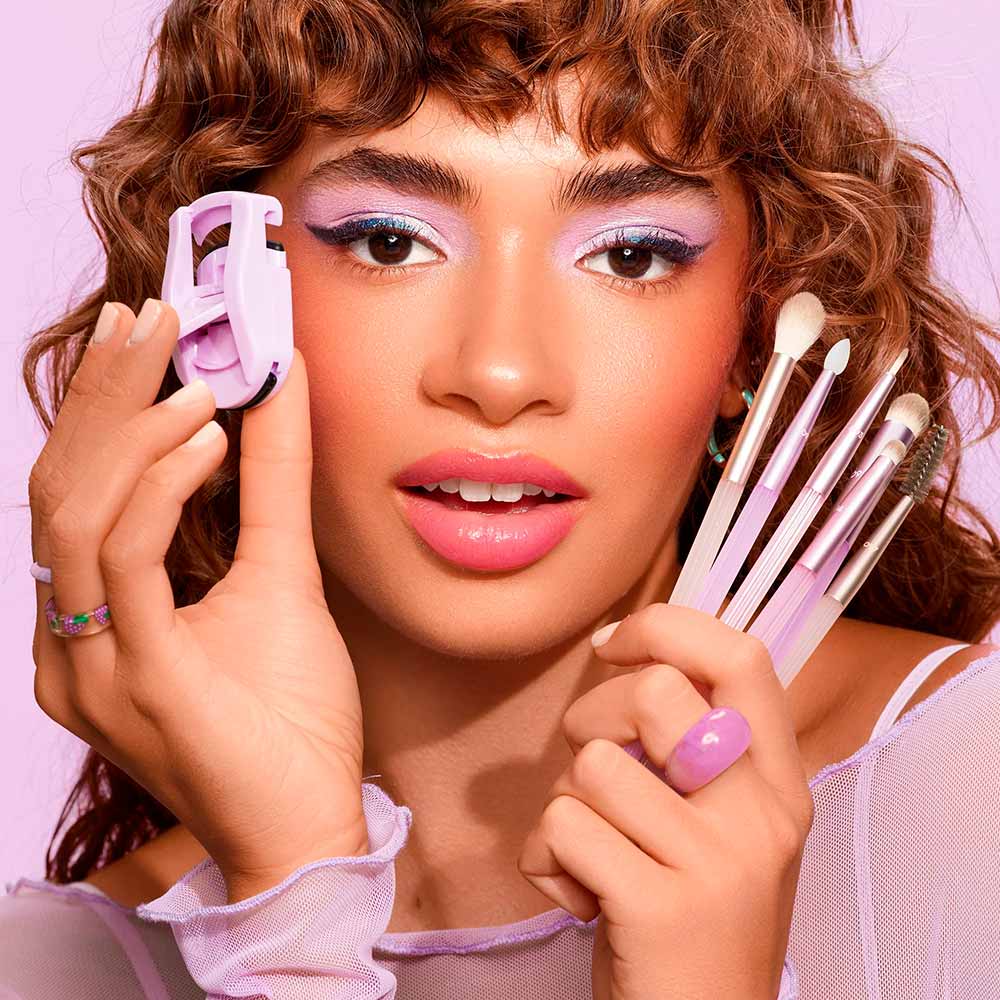 Real Techniques Pastel Pop Frosted Lids Eye Kit  6 Pincéis para Olhos + 1 Mini Curvador de Cílios