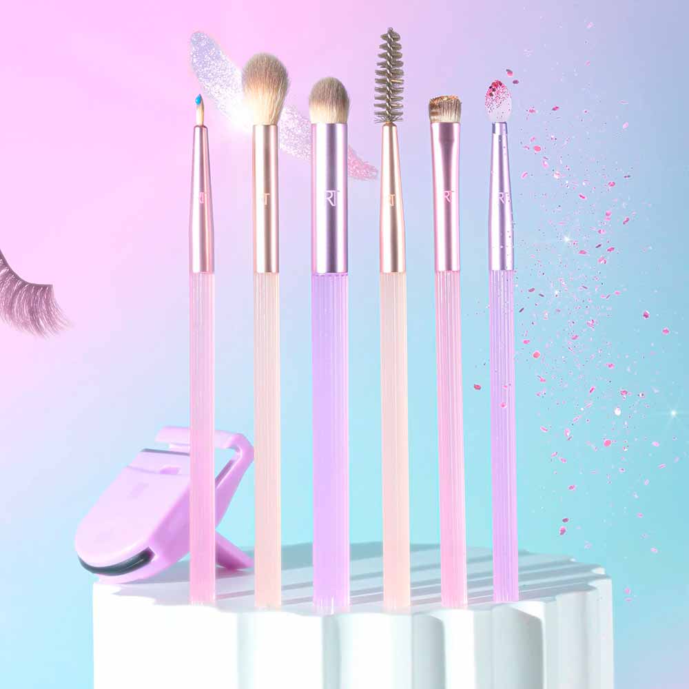 Real Techniques Pastel Pop Frosted Lids Eye Kit  6 Pincéis para Olhos + 1 Mini Curvador de Cílios