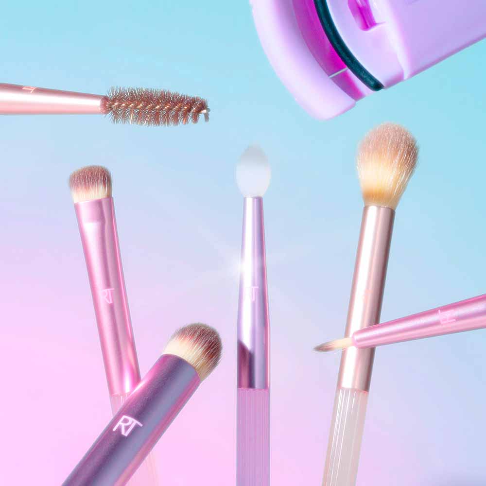 Real Techniques Pastel Pop Frosted Lids Eye Kit  6 Pincéis para Olhos + 1 Mini Curvador de Cílios