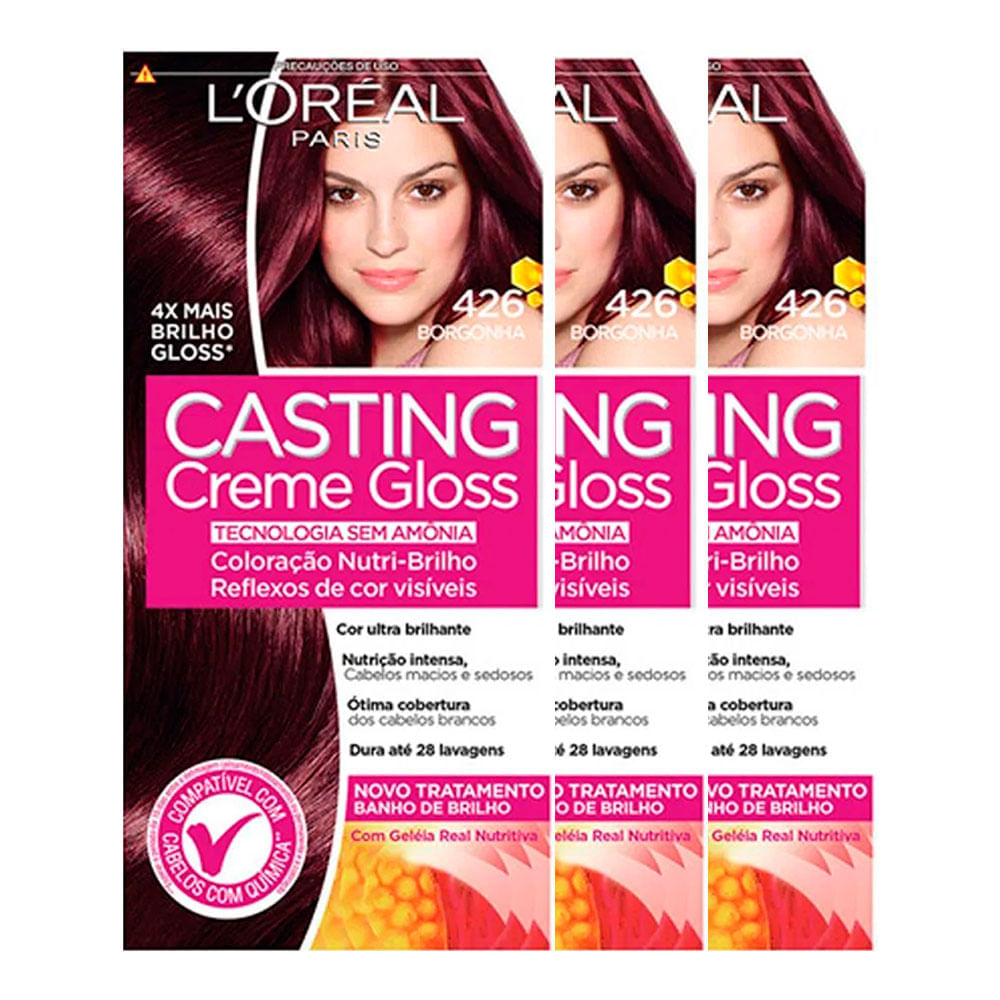 Kit 3 Coloração Casting Creme Gloss L'Oréal Paris 426 Borgonha