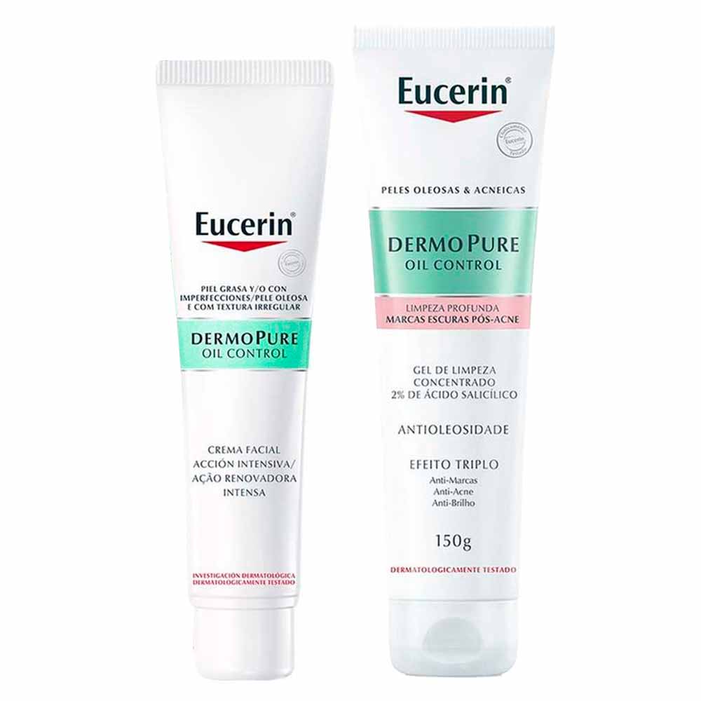 Eucerin DermoPure Oil Control Kit  Gel de Limpeza Facial + Creme Facial para Peles Oleosas e Acneicas