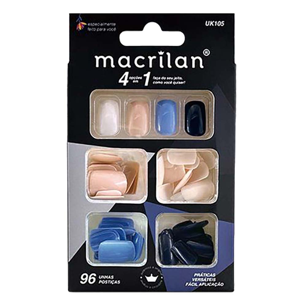 Macrilan Kit De Unhas Postiças Tamanho Médio 96 Peças  Uk105