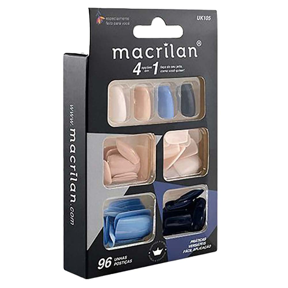 Macrilan Kit de Unhas Postiças Tamanho Médio 96 Peças  UK105